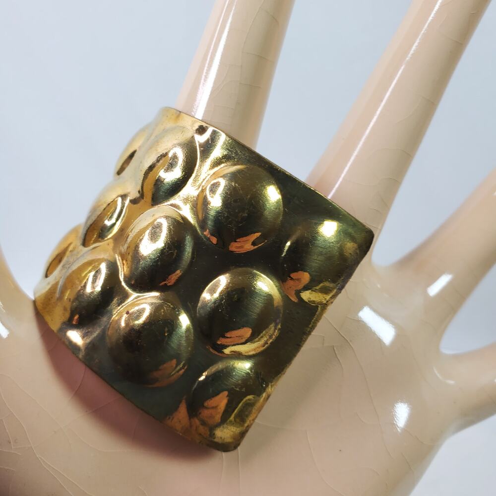 Vintage Bubble Cuff Bracelet 1.5 Inch Wide Gold Tone NOT MARKED - Picture 2 of 4